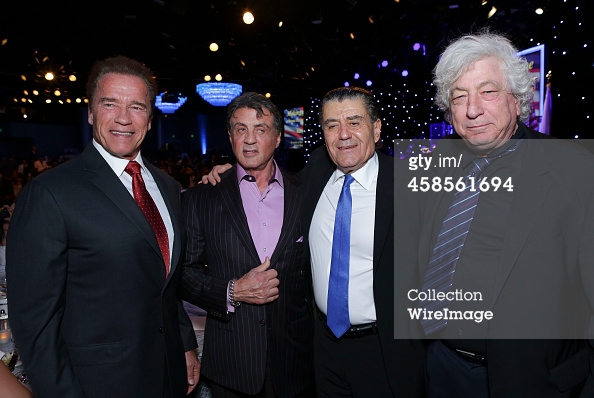 Arnold Schwarzenegger, Sylvester Stallone, gala co-chair Haim Saban and film producer Avi Lerner