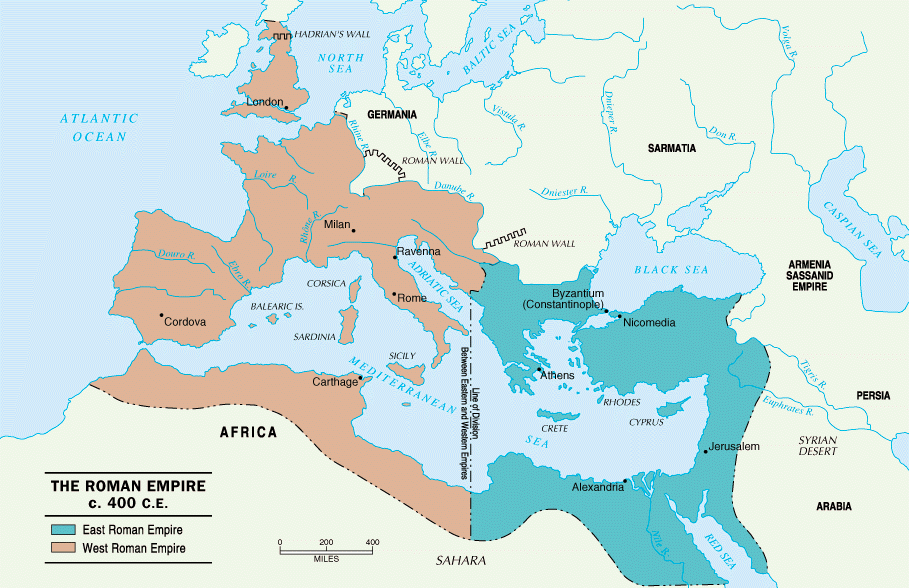 The Roman Empire in 400 AD after the split