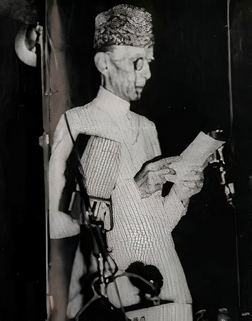 State Bank Governor Zahid Hussain (d. 1957) greeting Quaid-e-Azam. Zahid Hussain had also served as Pakistan's first High Commissioner to India from August 1947 to April 1948.