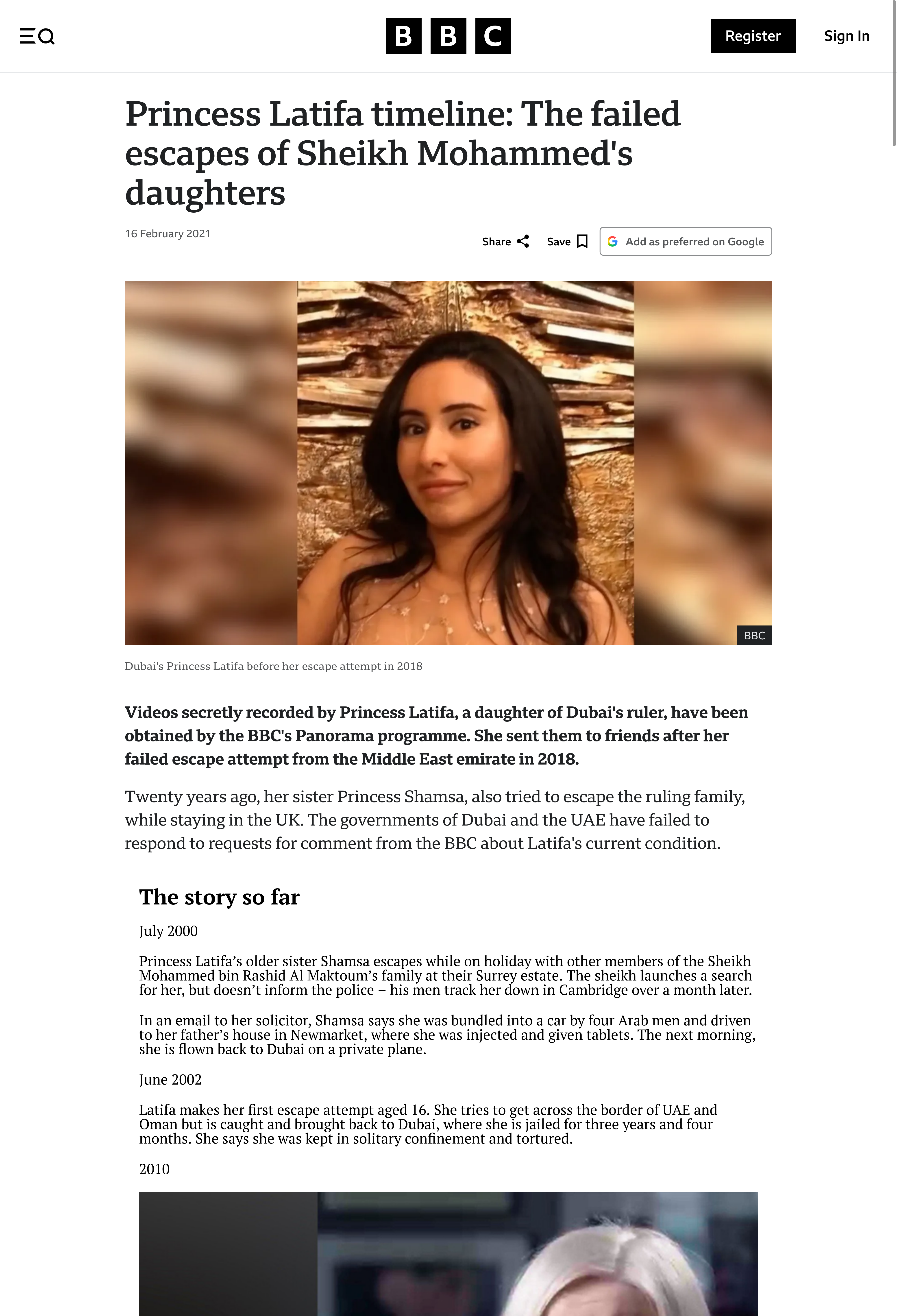 BBC - Princess Latifa timeline: The failed escapes of Sheikh Mohammed's daughters