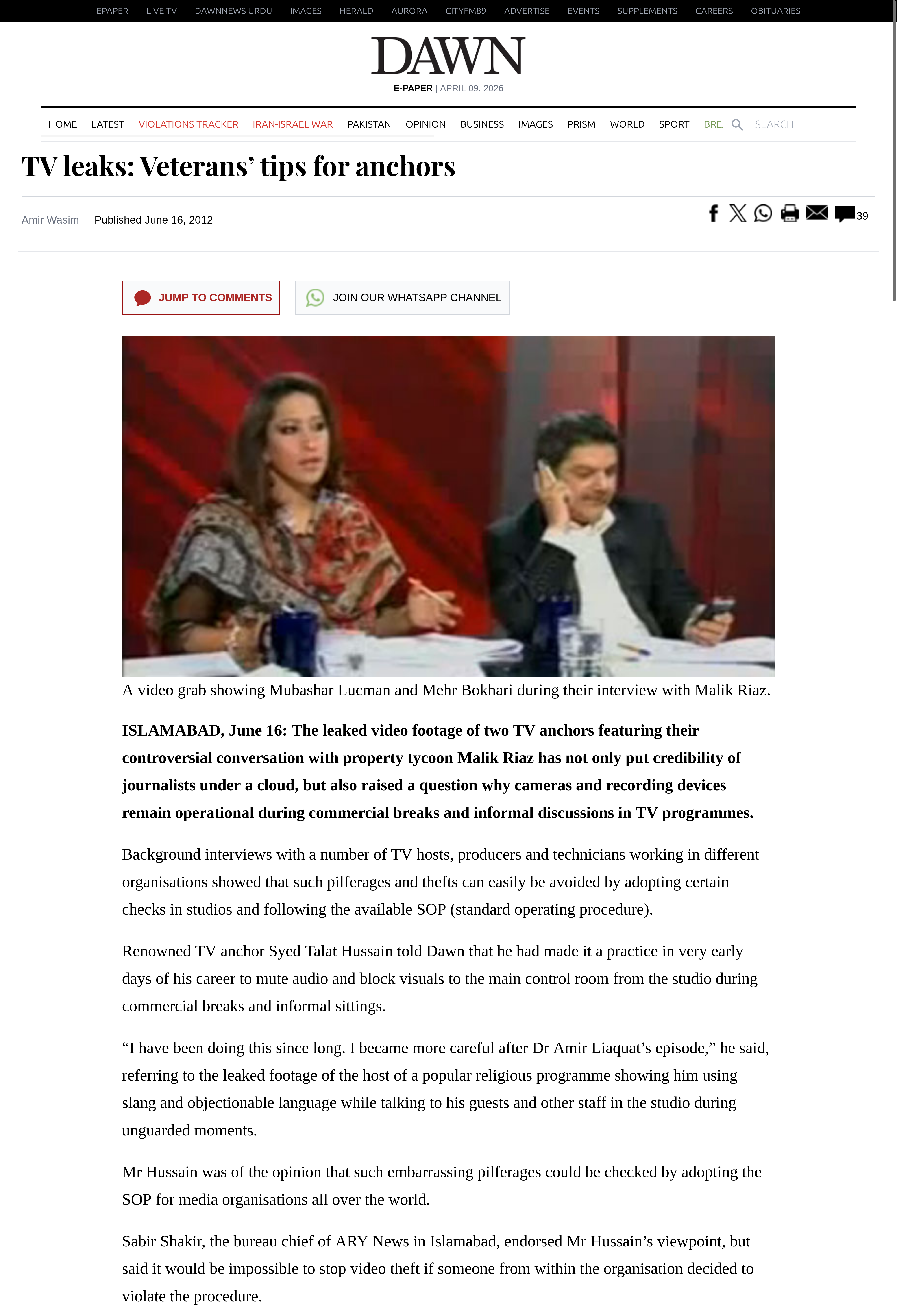 Dawn - TV leaks: Veterans’ tips for anchors