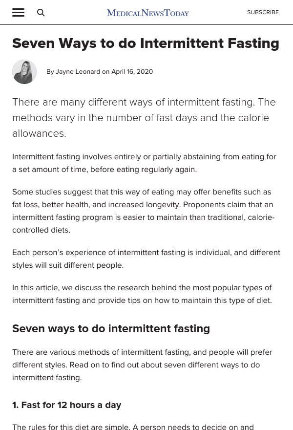 Medical News Today - Seven Ways to do Intermittent Fasting