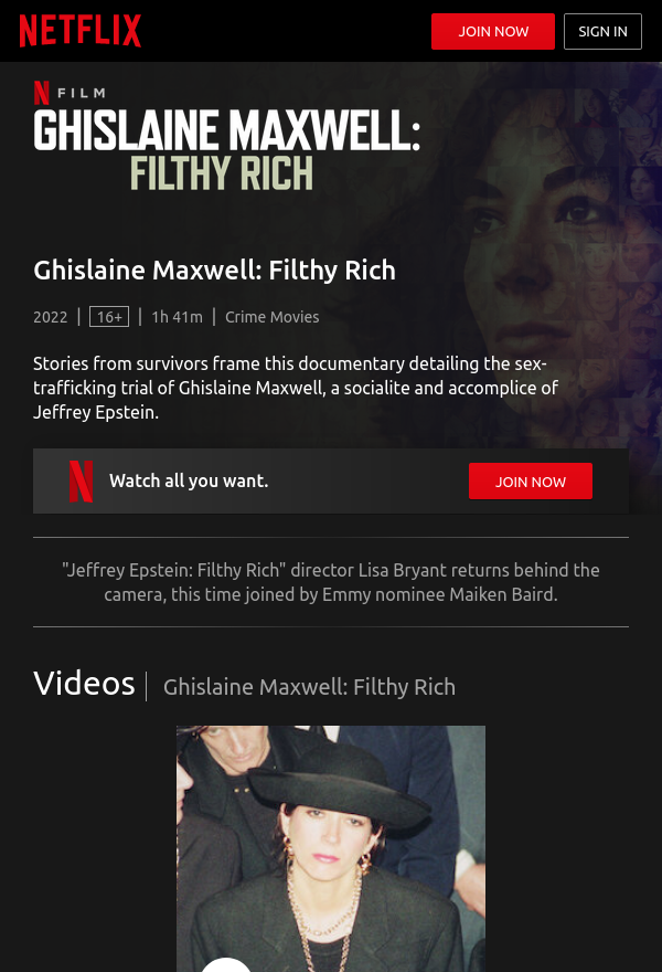 Netflix - Filthy Rich (Ghislaine Maxwell)