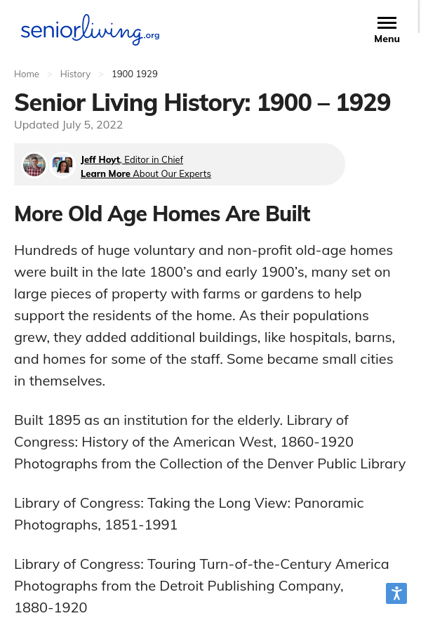 Senior Living History: 1900-1929