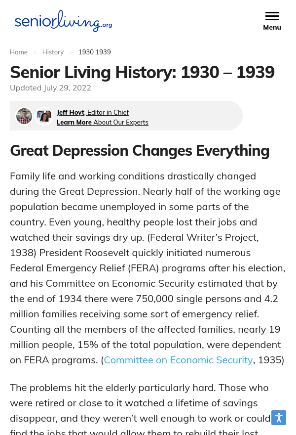 Senior Living History: 1930-1939