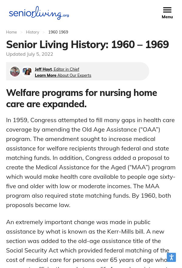 Senior Living History: 1960-1969