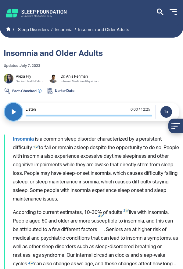 Sleep Foundation - Insomnia and Older Adults