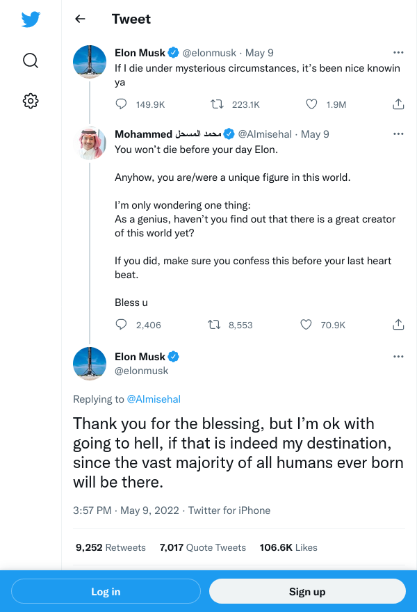 Elon Musk tweet on Hell