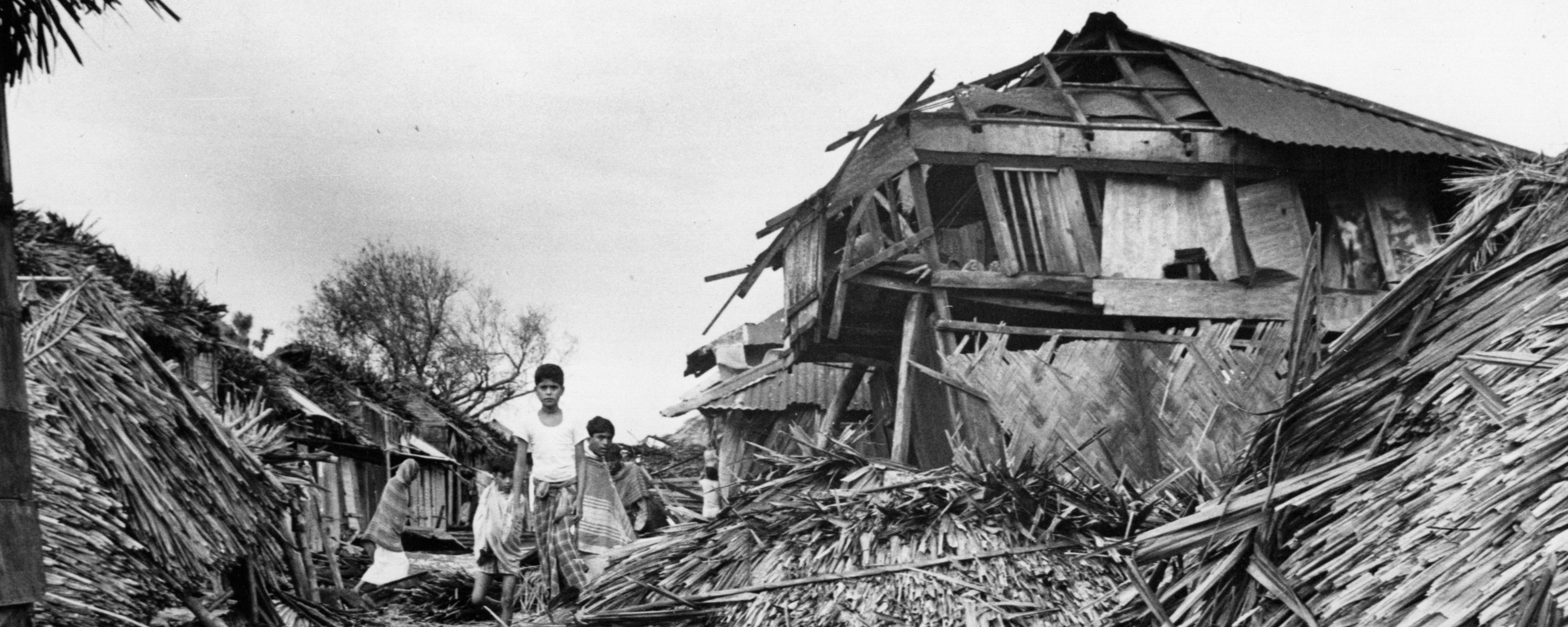 Yahya Khan aerially reviews the Cyclone destruction